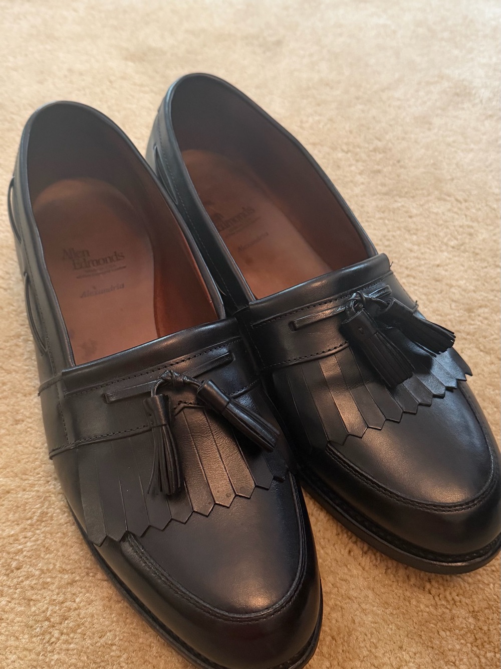 Allen Edmonds Black Leather Tassel Kiltie Loafers